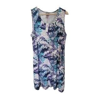 New Chicos Tropical Leaves Sabrina Knee Dress Summer Beachy Stretchy Size 3